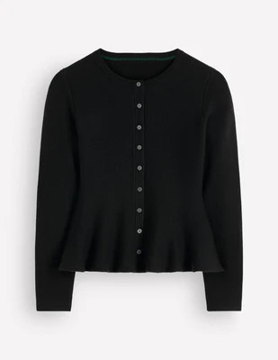 Boden Women's Fitted Wool Peplum Cardigan in Black | Size 8 | Boden (US)