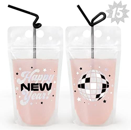 xo, Fetti New Years Eve Party Drink Pouches - 15 pcs | NYE Party Favors, Happy New Year Decoratio... | Amazon (US)