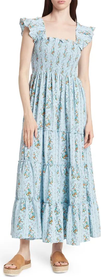 Smocked Ruffle Cap Sleeve Midi Dress | Nordstrom Rack