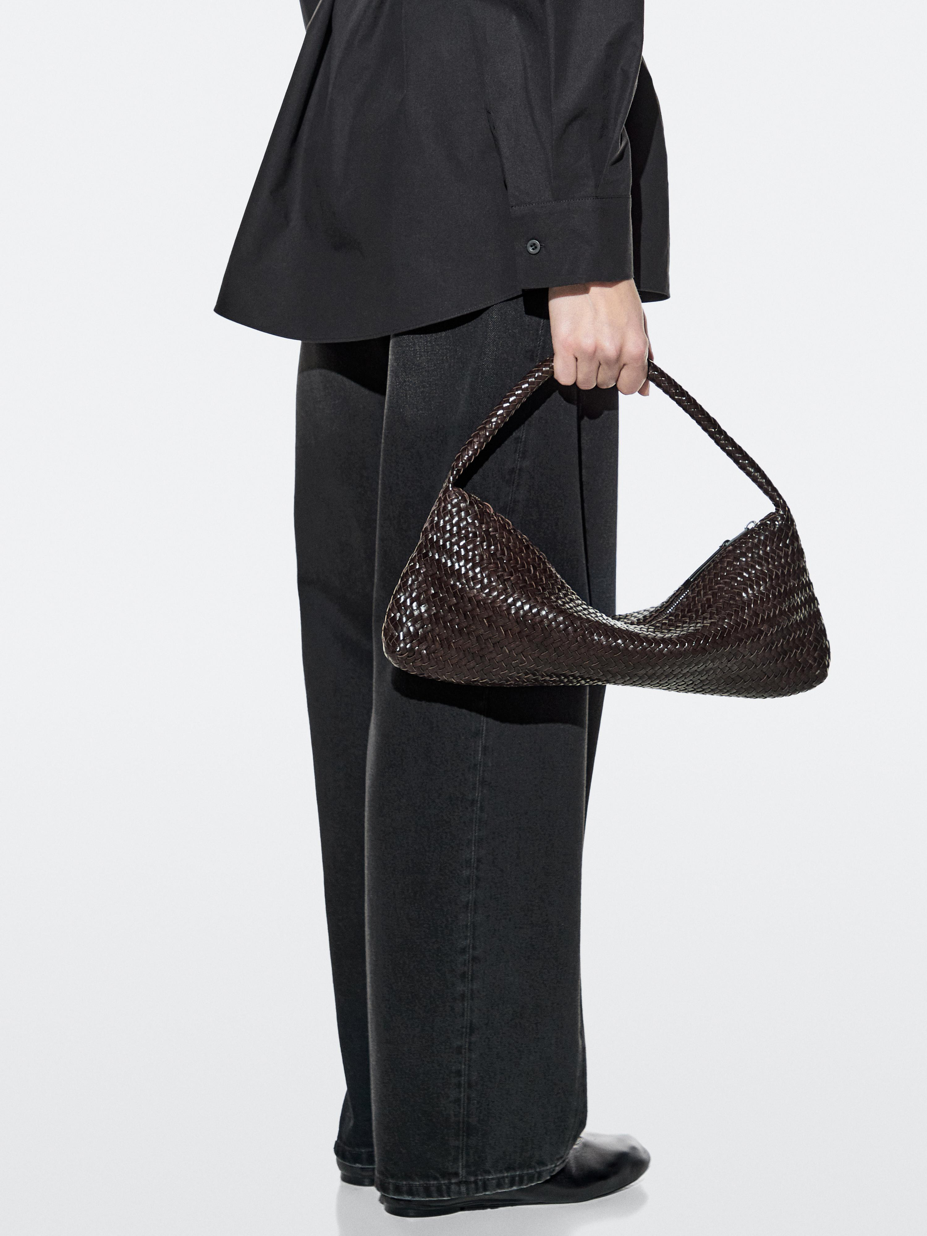 Nappa leather woven croissant bag | Massimo Dutti UK