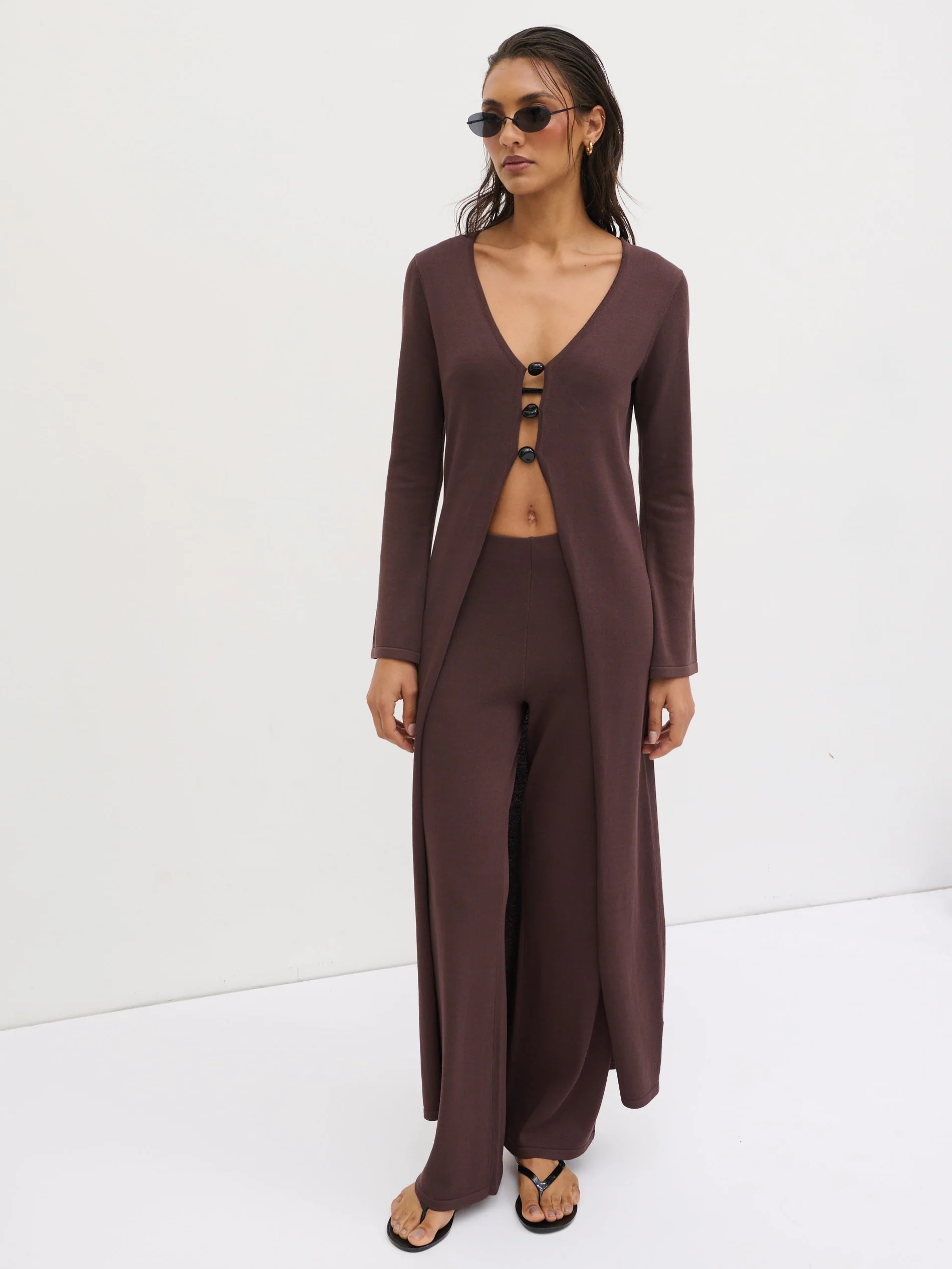 Maelle Slim Knit Trousers - Chocolate | Pretty Lavish (UK)