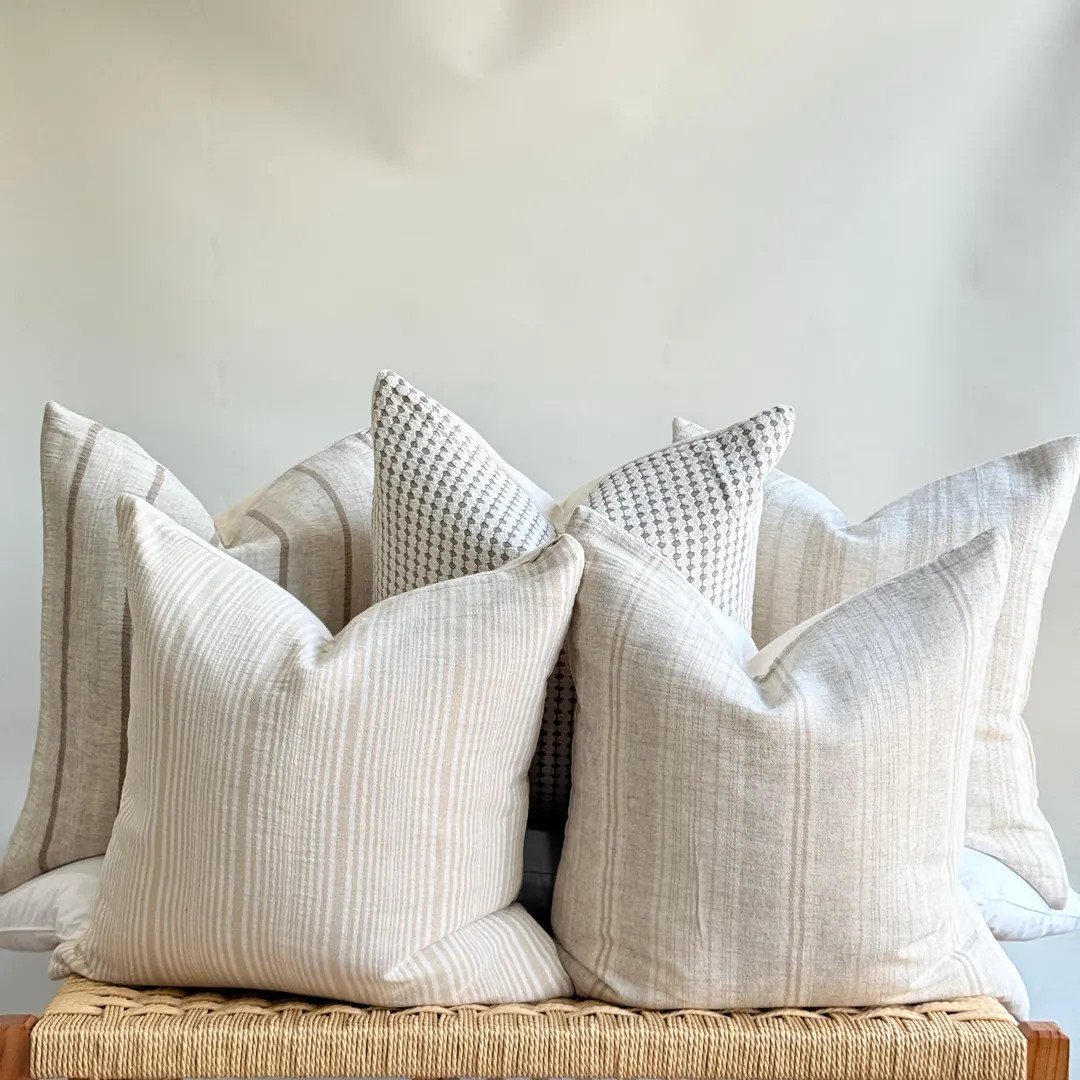 Set of 5 Linen Pillow Covers | Beige Cream, Modern Farmhouse | Etsy (US)