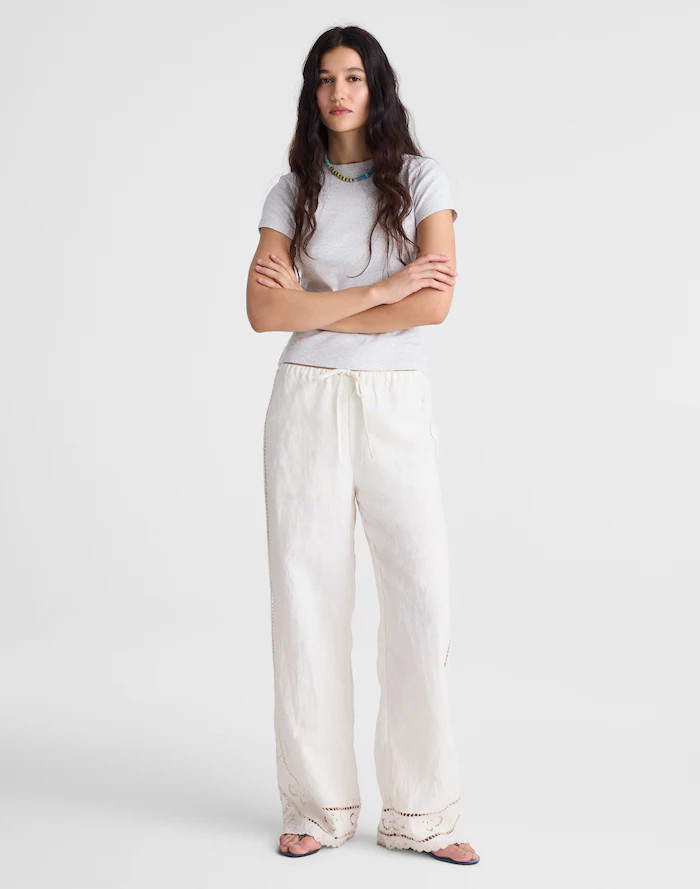 Eyelet Drawstring Pants in 100% Linen | Madewell
