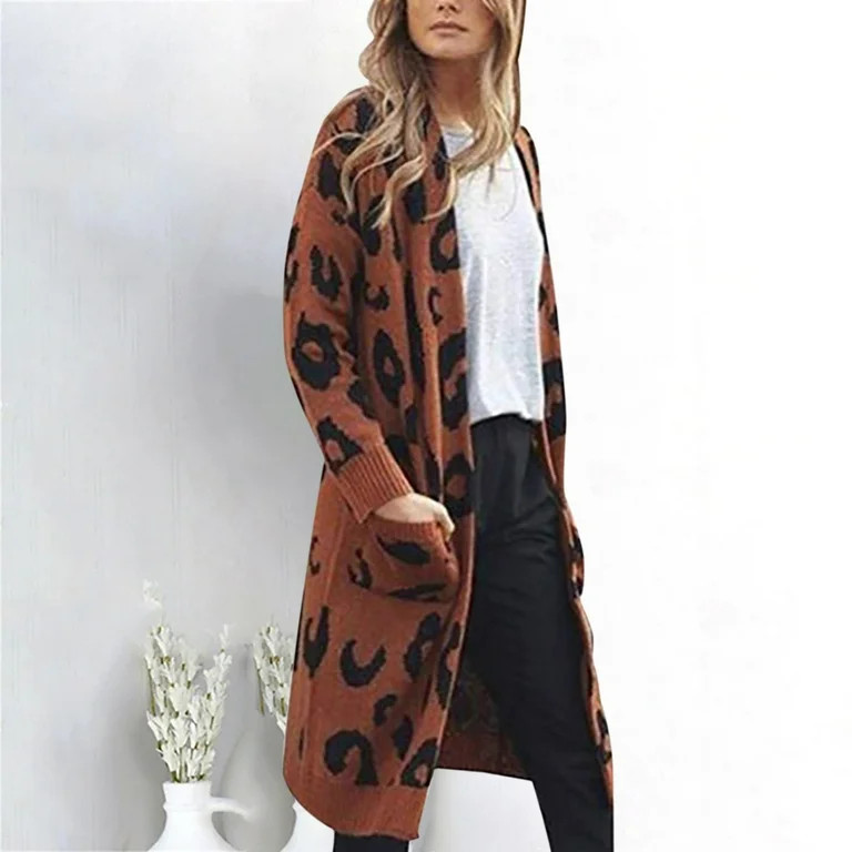 Fesfesfes Women Sweaters Long Sleeve Long Cardigan Leopard Printed Robe Tops Ladies Coats Blouse ... | Walmart (US)