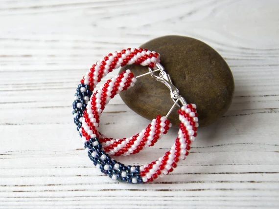 Red White and Blue Hoop Earrings  1.6 / Independence Day | Etsy | Etsy (US)