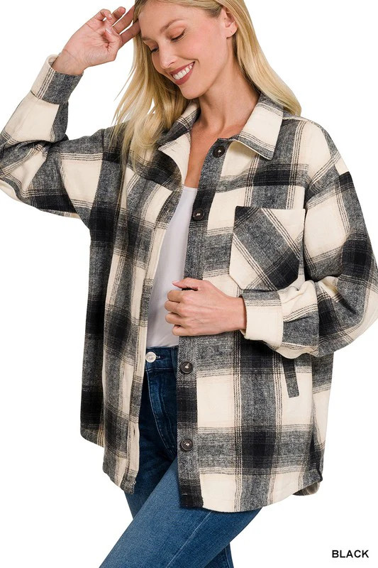 Oversized Yarn Dyed Plaid Longline Shacket NAVY / L | Casual Chic Boutique