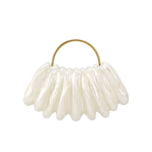 GBWYI Women Acrylic Shell Shaped Clutch Luxury Marble Acrylic Evening Handbag Unique Chain Shoulder Bag Wedding Party Purses Pearl White A | Amazon (US)