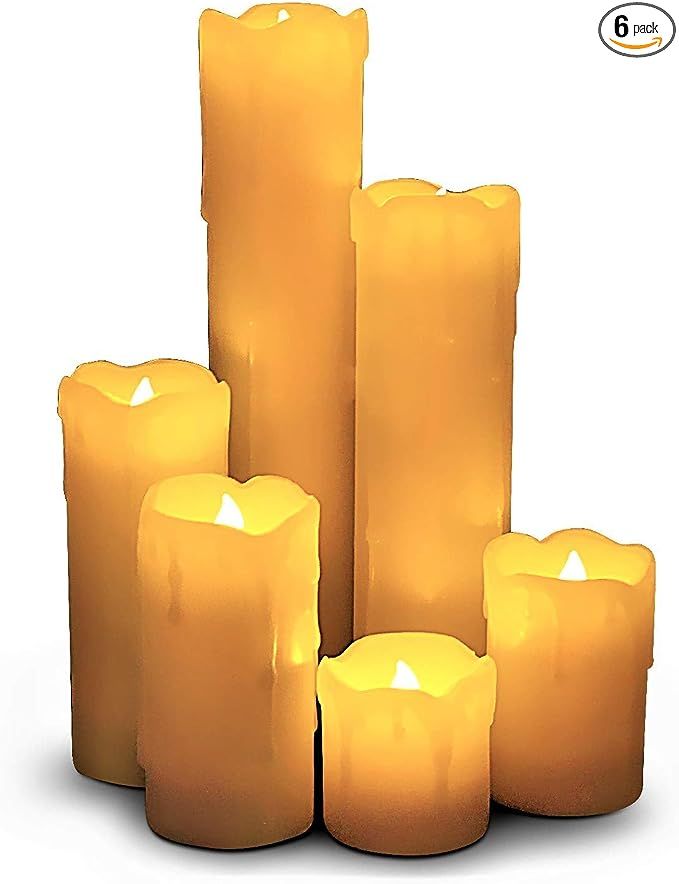 LED Lytes Timer Candles Set of 6, 2" WIDE, 2"- 9" Tall, Dripping Wax affect and Amber Flame, LED ... | Amazon (US)