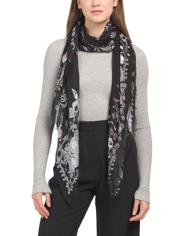 Made In Italy Jeweled Logo Skull Modal Scarf | TJ Maxx
