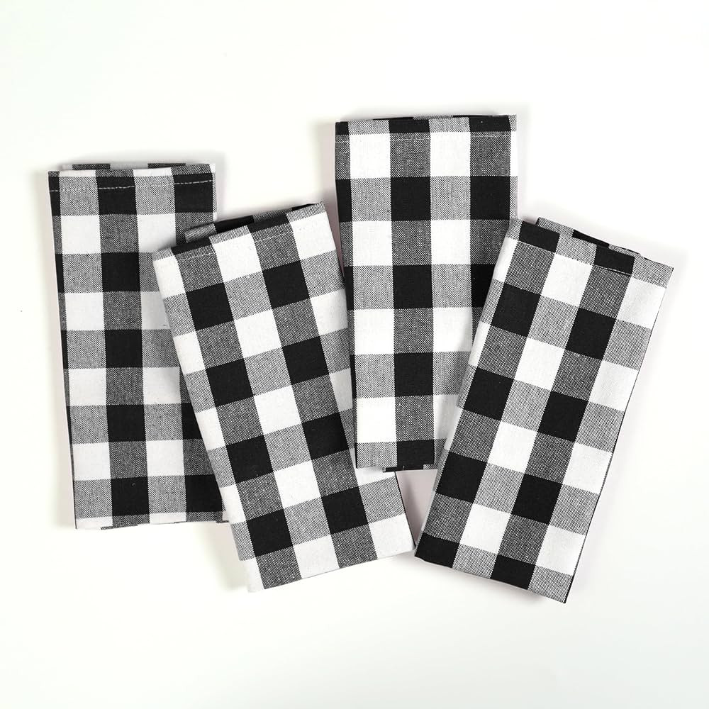 Black Gingham Check Cloth Napkins, 18x18 Inch, 100% Cotton, Soft, Absorbent, Reusable, Washable, ... | Amazon (US)