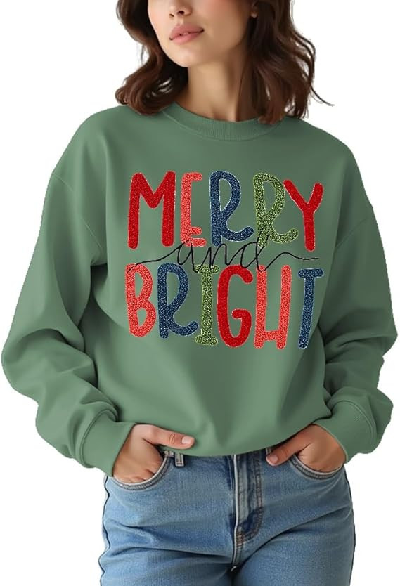 MODNTOGA Women's Merry and Bright Crewneck Sweatshirt Long Sleeve Merry Christmas Sweatshirt Retr... | Amazon (US)