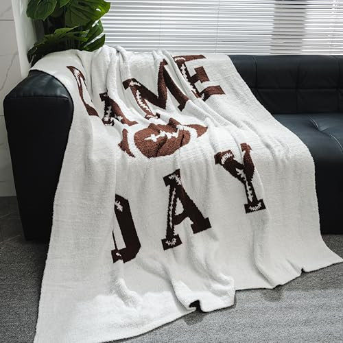 Cozy Football Throw Blanket, Lightweight Soft Sports Bedding for Adults Warm Plush Reversible Rugby Game Blanket Great Holiday Throw Blanket for Bed Sofa, White, 51x63 inches | Amazon (US)