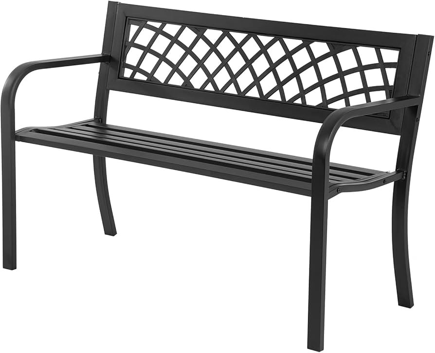 Garden Bench,Outdoor Benches,Iron Steel Frame Patio Bench with Mesh Pattern and Plastic Backrest ... | Amazon (US)