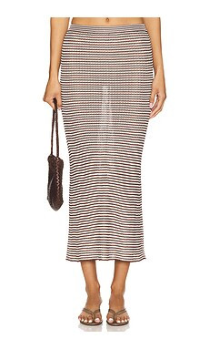 Calle Del Mar Micro Stripe Rib Skirt in Chocolate Stripe from Revolve.com | Revolve Clothing (Global)