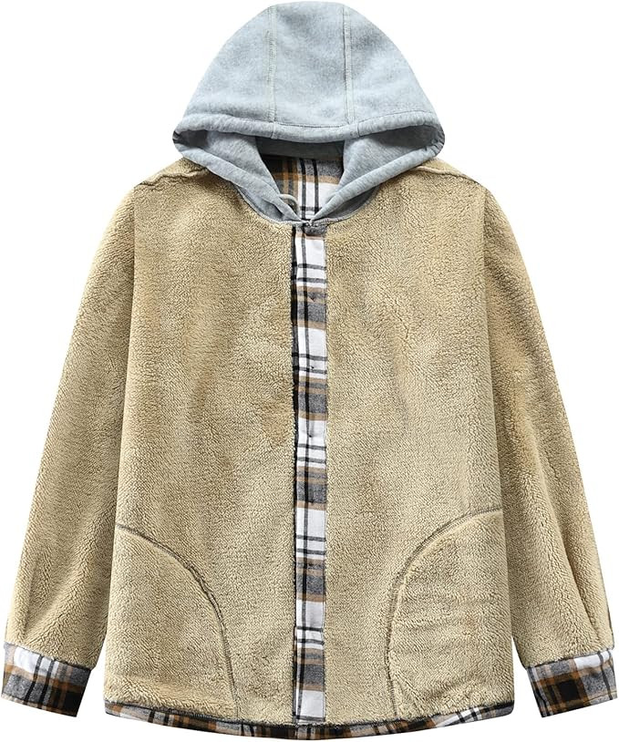 Derbars Men's Cotton Plaid Shirts Jacket Fleece Lined Flannel Shirts Sherpa Button Down Jackets w... | Amazon (US)