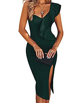 ECOWISH Women's Sexy Dresses One Shoulder Sleeveless Split Bodycon Midi Party Wedding Guest Dress | Amazon (US)