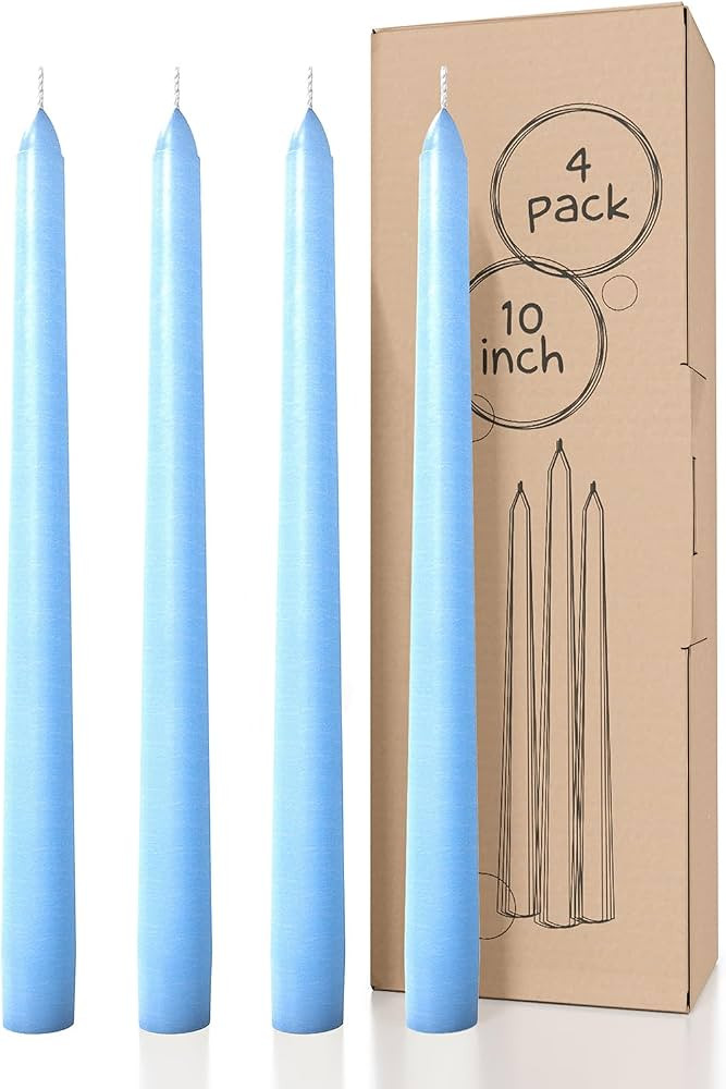 CANDWAX Light Blue 10 inch Taper Candles Set of 4 - Unscented Smokeless Dripless Tapers for Dinne... | Amazon (US)