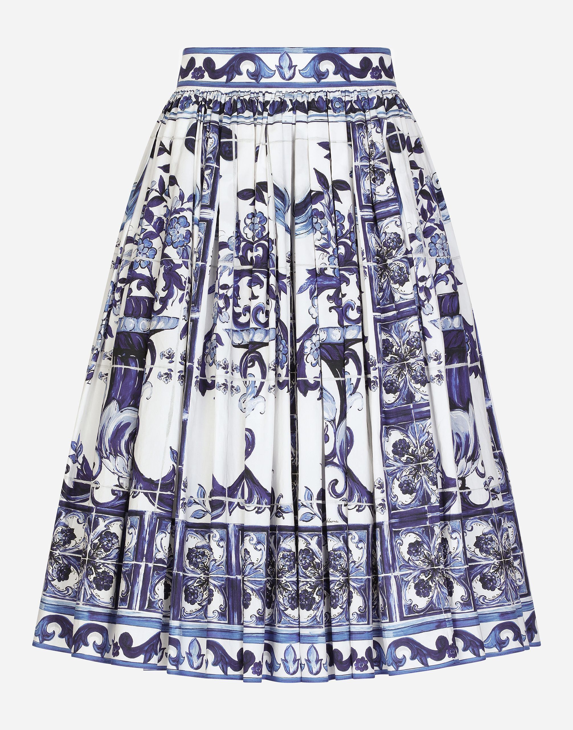 Poplin midi skirt with majolica print | Dolce & Gabbana