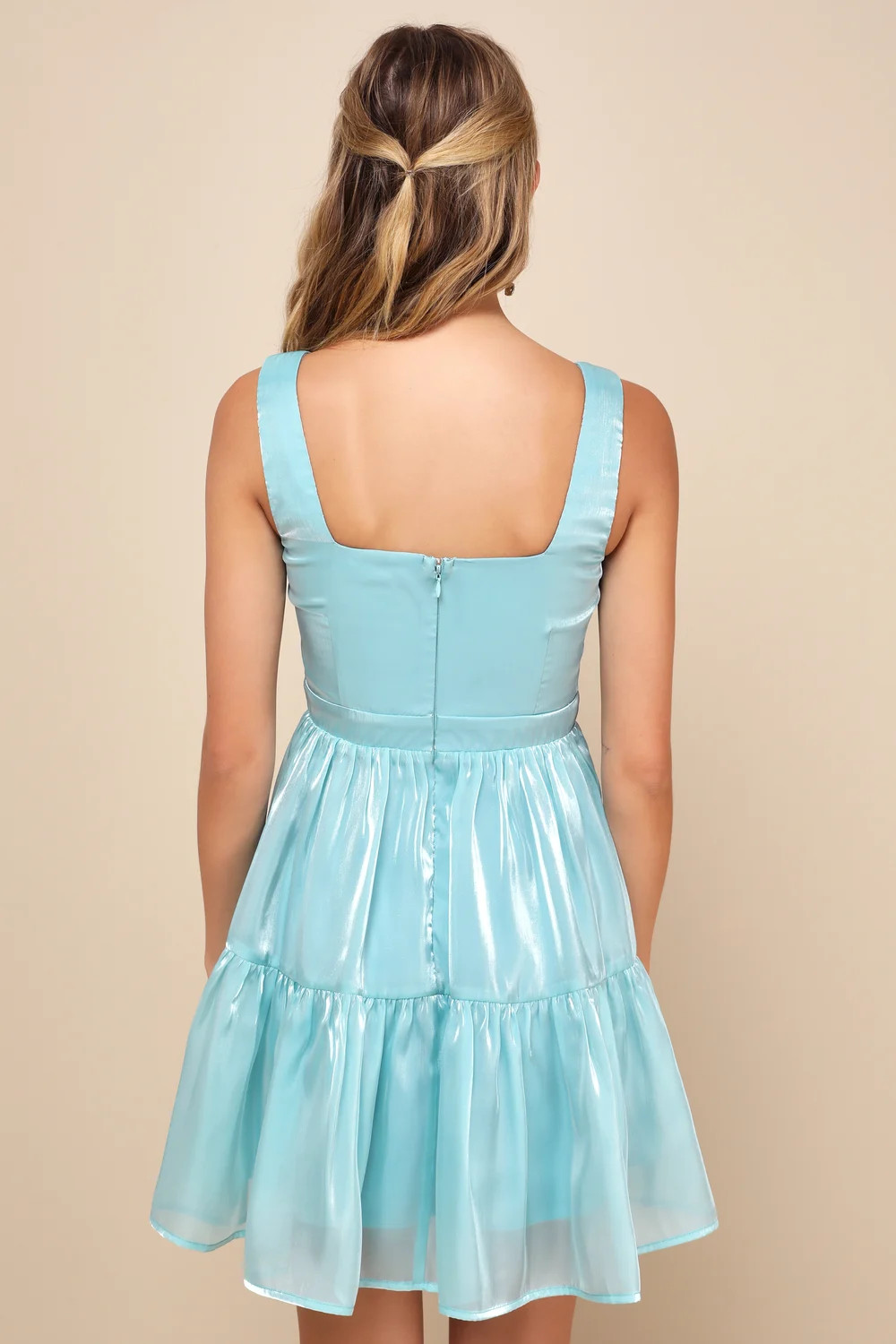 Thriving Darling Shiny Teal Blue Sleeveless Tiered Mini Dress | Lulus