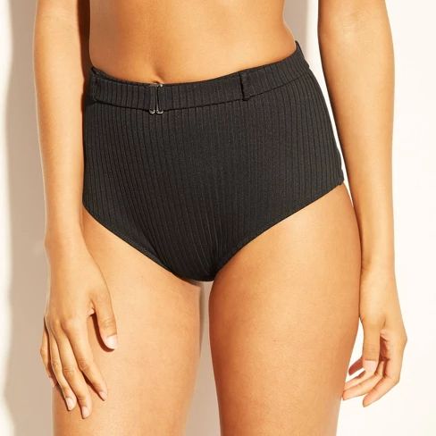 Women's Beach High Waist Ribbed Texture Belted Bikini Bottom - Shade & Shore™ Black | Target