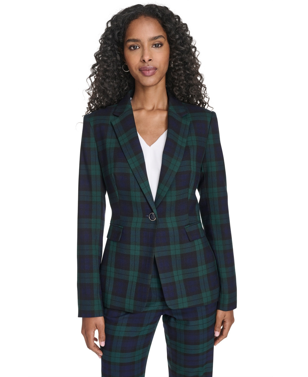 Tommy Hilfiger Women's Watch Plaid Slim Fit Blazer - Navy Multi | Macy's