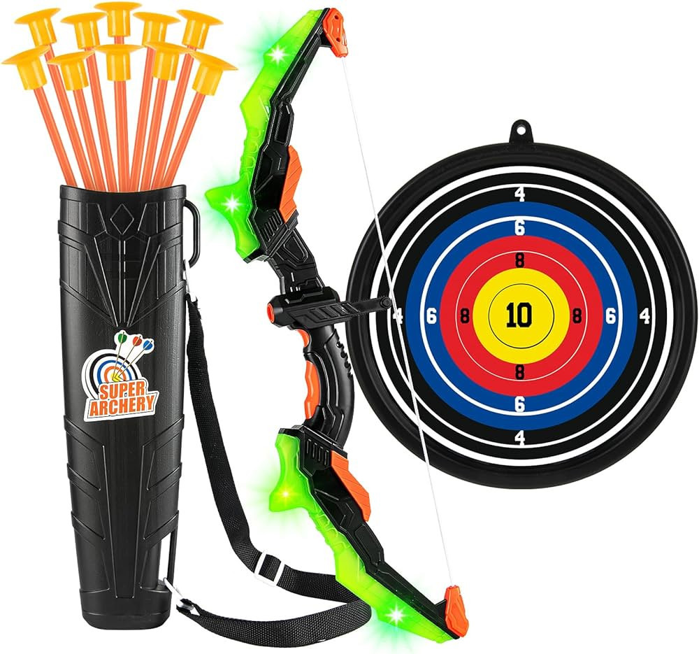 ASMAD Kids Bow and Arrow Set, LED Light Up Archery Toy Set, 10 Suction Cup Arrows, Target & Quive... | Amazon (US)
