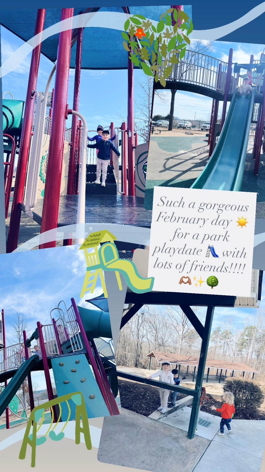 Such a gorgeous February day ☀️ for a park playdate 🛝 with lots of friends!!!!🫶🏽✨🌳
