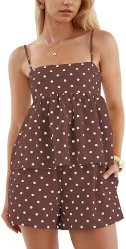 MISSACTIVER Polka Dots 2 Piece Sets For Women Summer Linen Peplum Tank Tops Shorts Sets Camisole ... | Amazon (US)