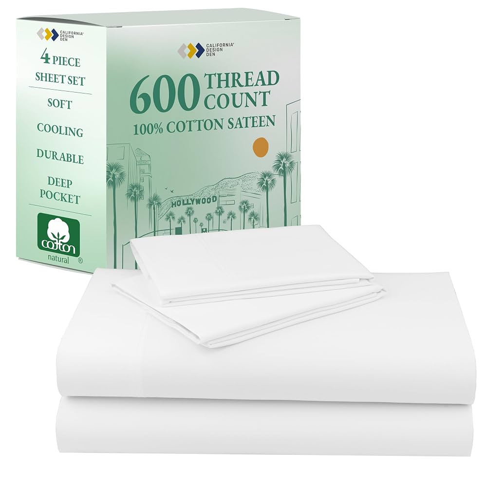 California Design Den Deep Pocket King Sheets Set - Luxury 600 Thread Count Sateen, 100% Cotton S... | Amazon (US)