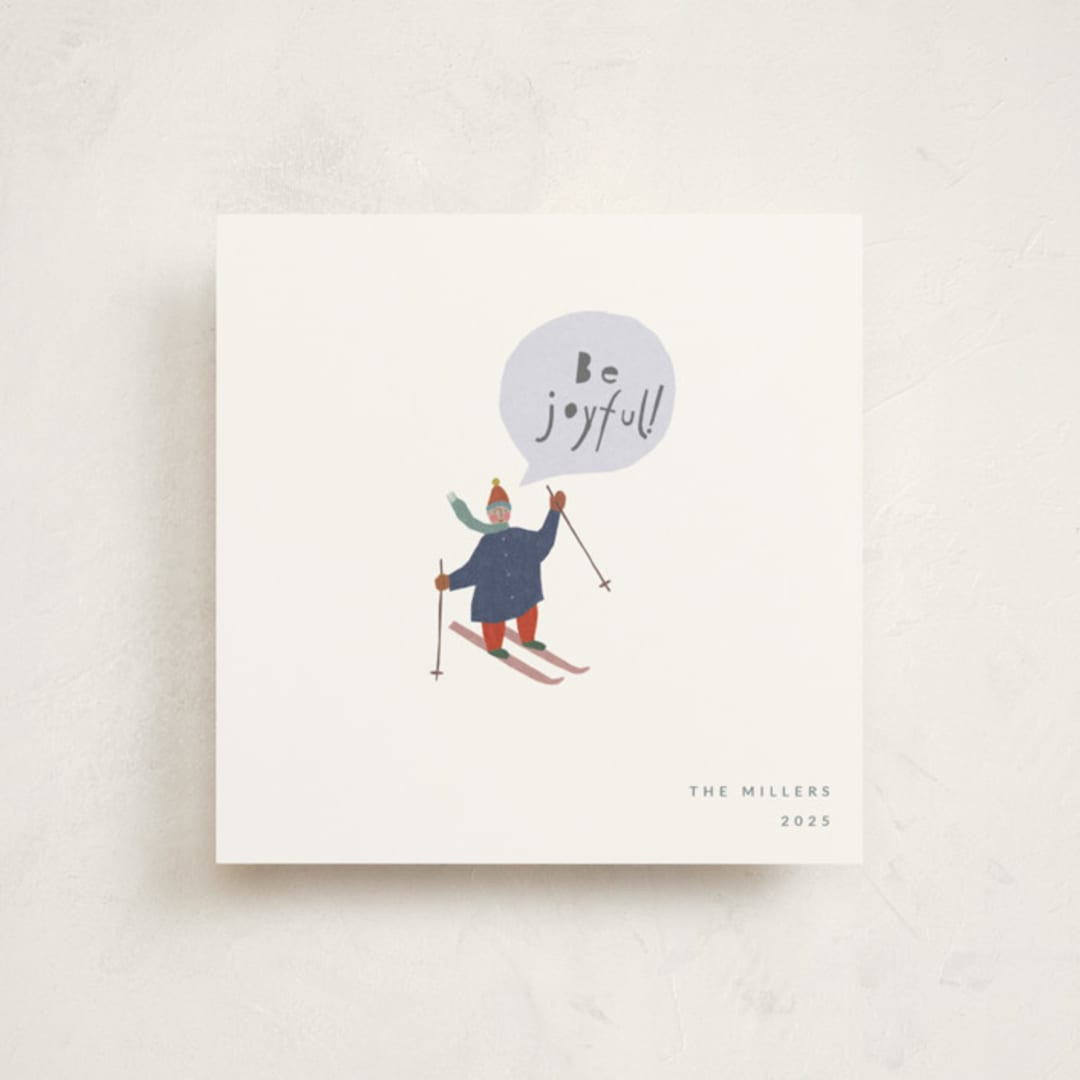 "skier" - Customizable Square Holiday Cards in White by Sumak Studio. | Minted