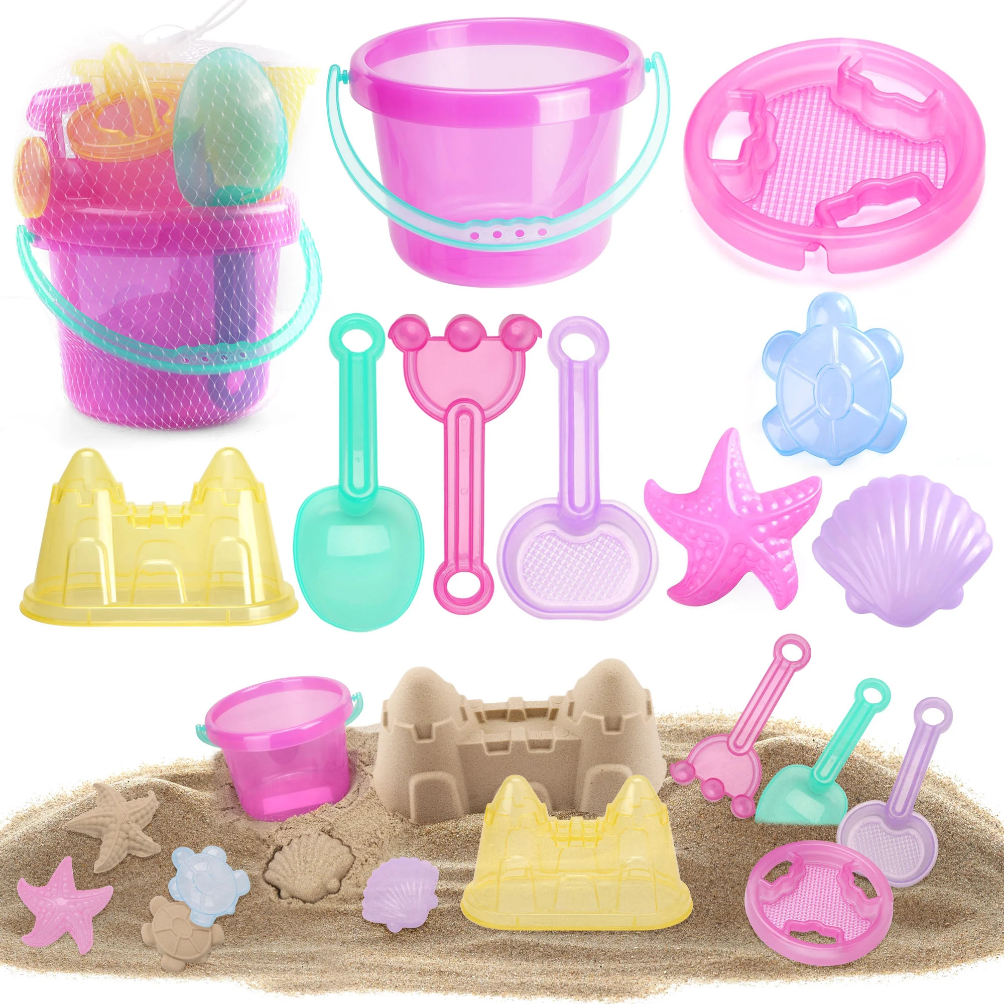 LotFancy Beach Sand Toys Set for Kids Toddlers Girls,Sand Buckets and Shovels, Baby Sandbox Toys | Walmart (US)