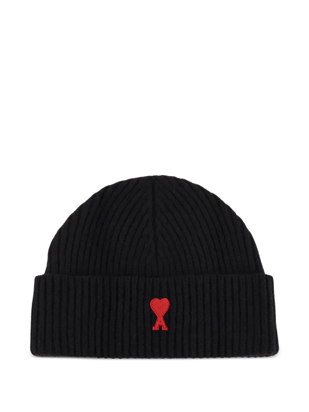 AMI Paris logo-detail ribbed beanie - Black | Farfetch Global