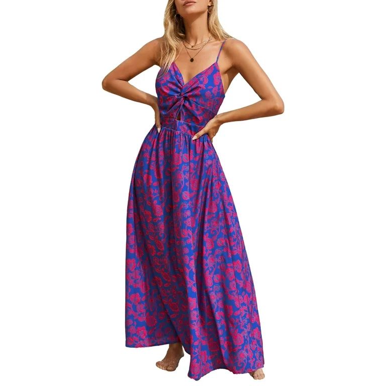 Cupshe Women's A-ship Dress V-neck Knot Print Maxi Beachwear Dress | Walmart (US)