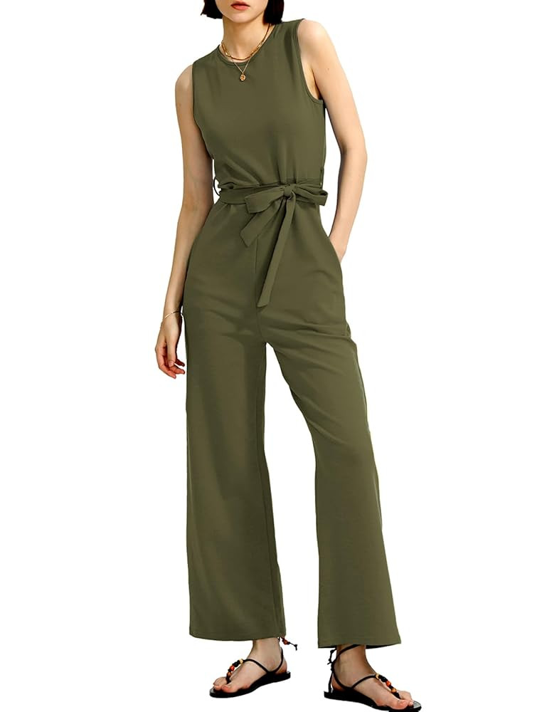 CHERFLY Jumpsuits for Women Dressy Summer Formal Outfits Belted Wide Leg Overalls 2025 | Amazon (US)