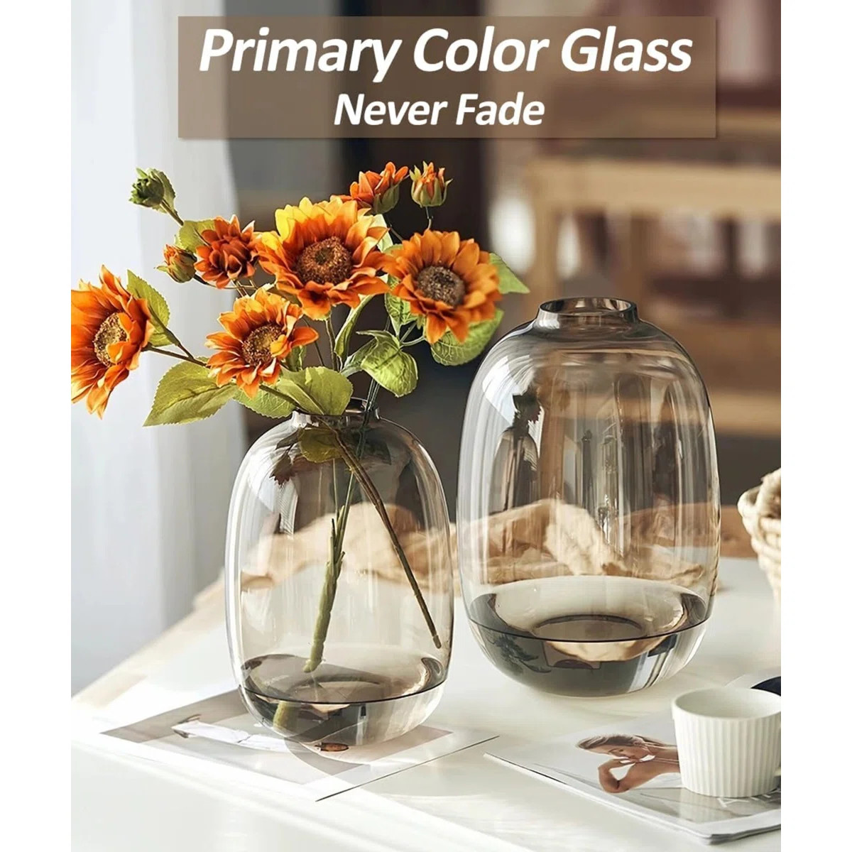 Brown, Round, Clear Glass Vase, Ideal For Displaying Long-Stemmed, Beautiful Artificial Plants; A... | Wayfair North America