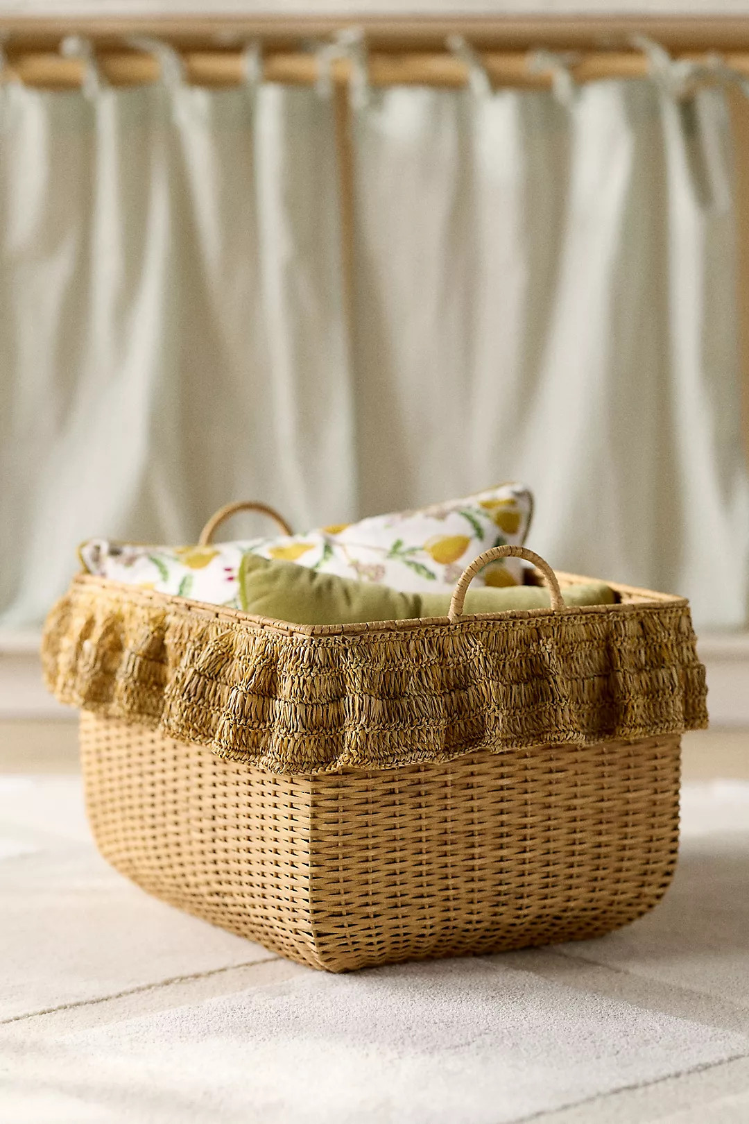 Estelle Ruffle Rattan Basket | Anthropologie (US)
