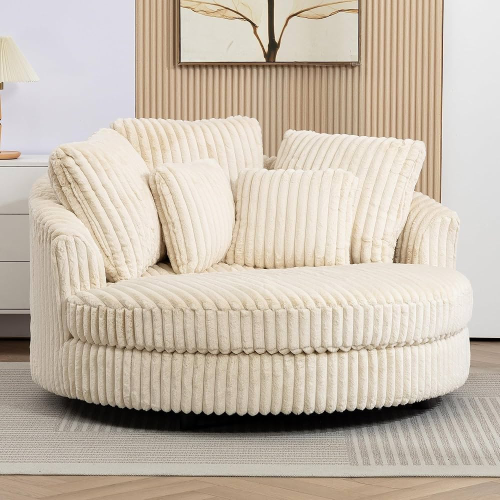 Chifee & Vingol 59.8" W Oversized Accent Round Chair Large Barrel Chair with Wheels & 5 Pillows, ... | Amazon (US)