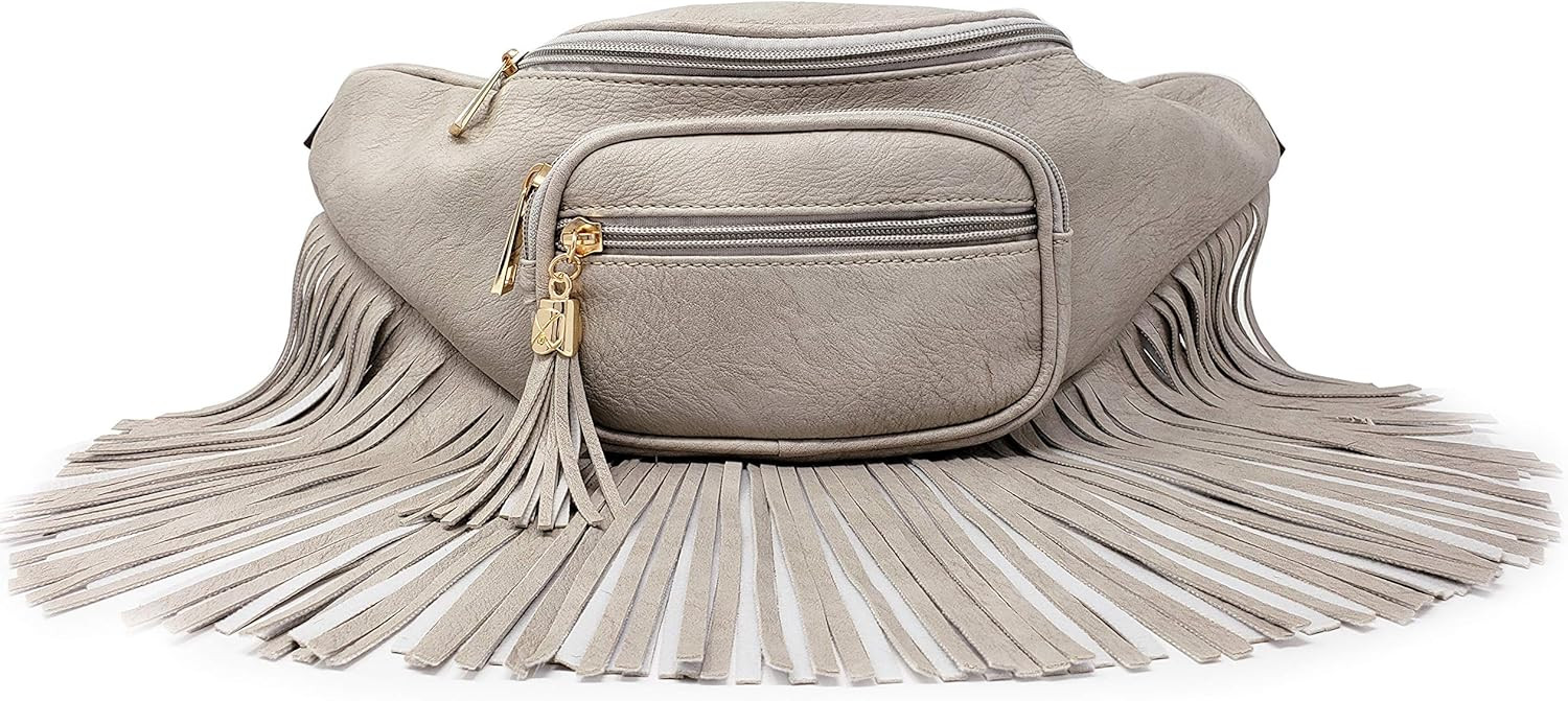 Solene Fringe purse Fanny Pack for women fashion waist packs with Multi Zipper Pockets Enjoy for Tra | Amazon (US)