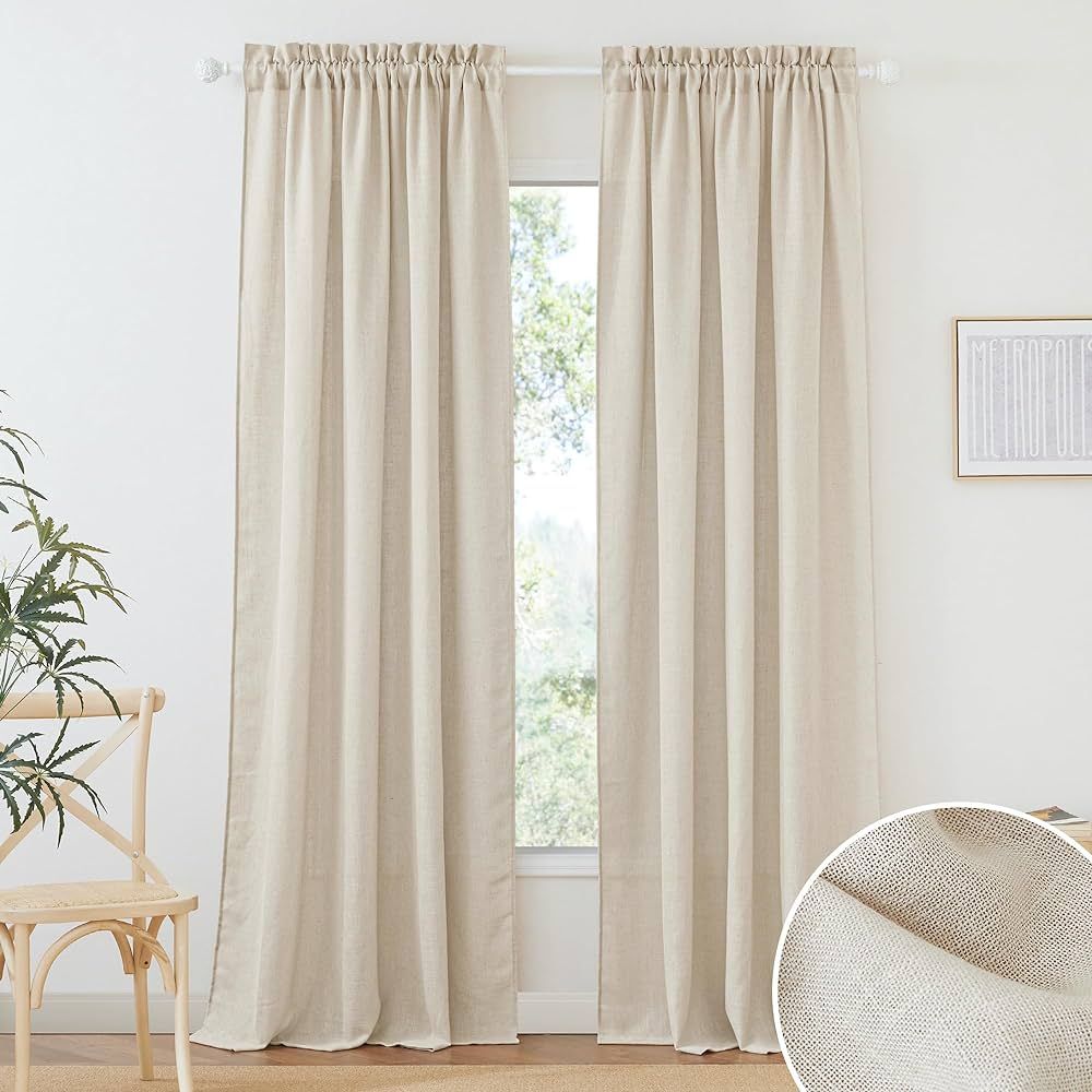 RYB HOME Semi Sheer Curtains - Linen Textured Sheer Curtains Light & Airy Country Curtains Privac... | Amazon (US)