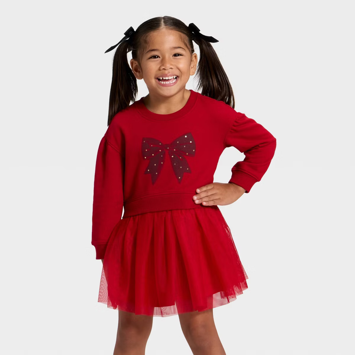 Toddler Girls' Bow Tulle Dress - Cat & Jack™ Dark Red 12M | Target
