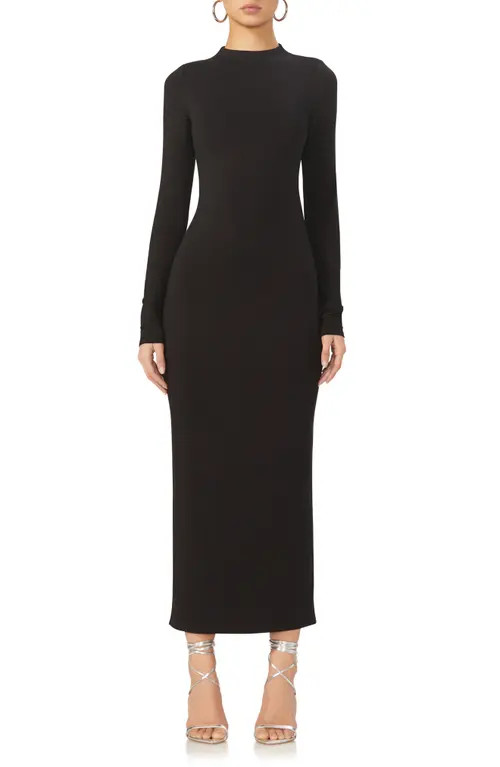 AFRM Juniper Funnel Neck Long Sleeve Jersey Maxi Dress in Noir at Nordstrom, Size Xx-Small | Nordstrom