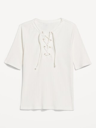 Short Sleeve Lace-Front Top | Old Navy (US)