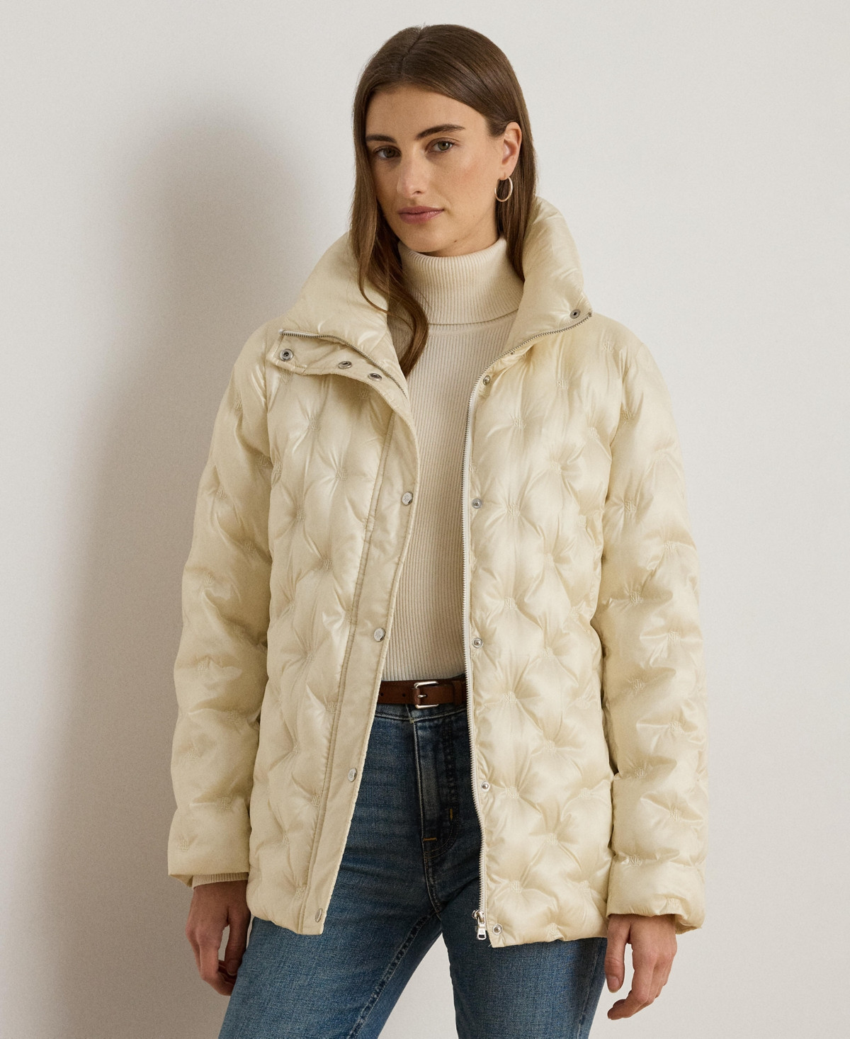 Lauren Ralph Lauren Women's Embroidered Puffer Coat - Cream | Macy's