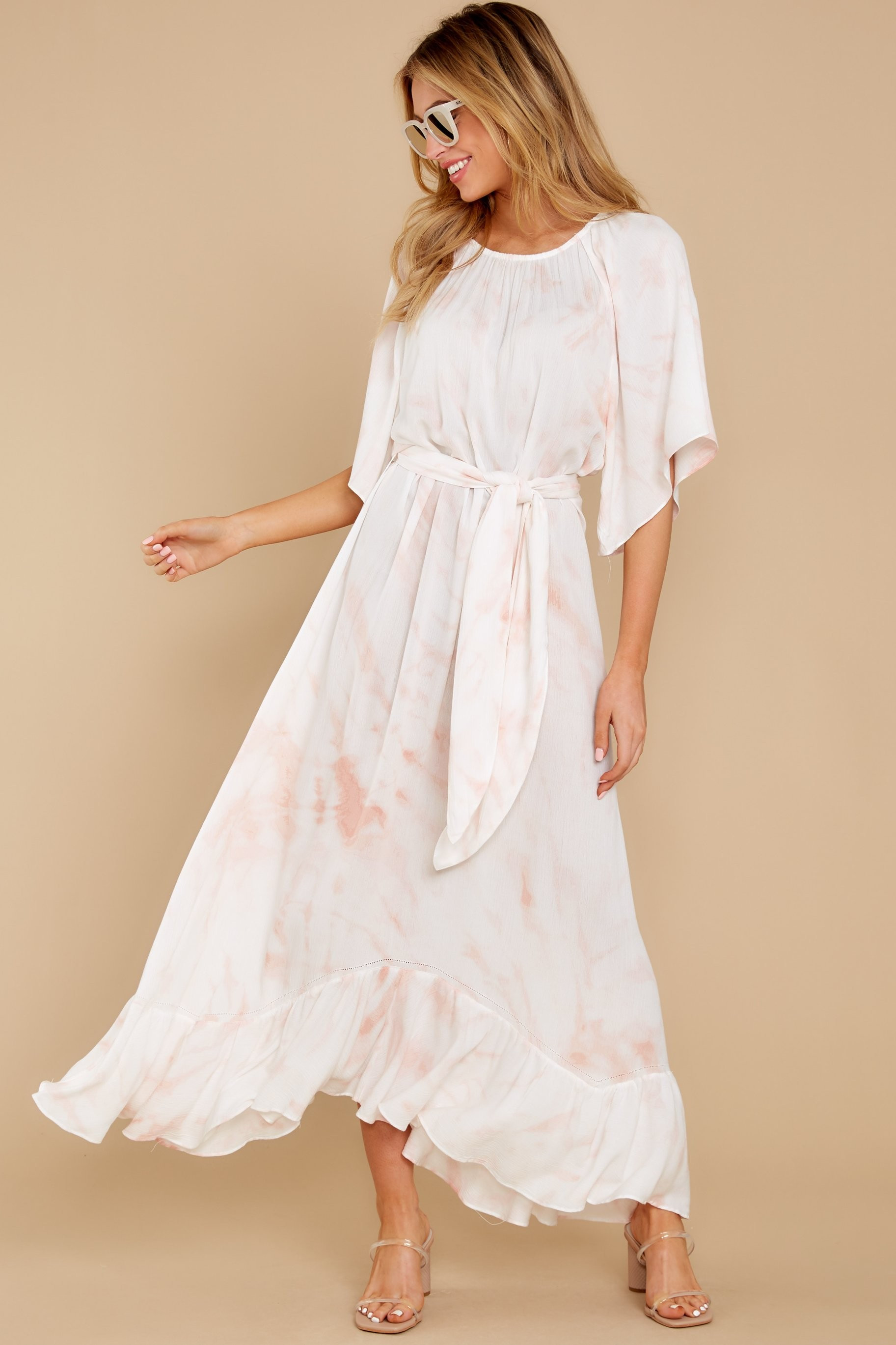 First Love Feels White And Blush Tie Dye Maxi Dress | Red Dress 