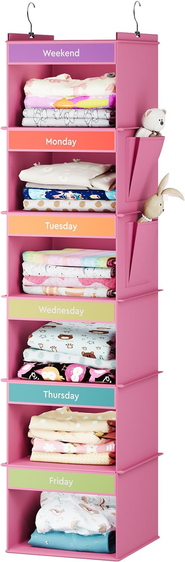 6-Shelf Weekly Hanging Closet Organizer, Weekly Clothes Organizers for Kids with 2 Side Pockets, ... | Amazon (US)