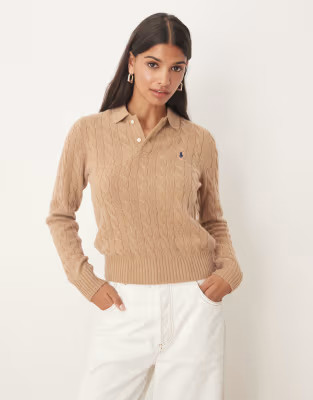 Polo Ralph Lauren cable knit collar jumper in camel | ASOS (Global)