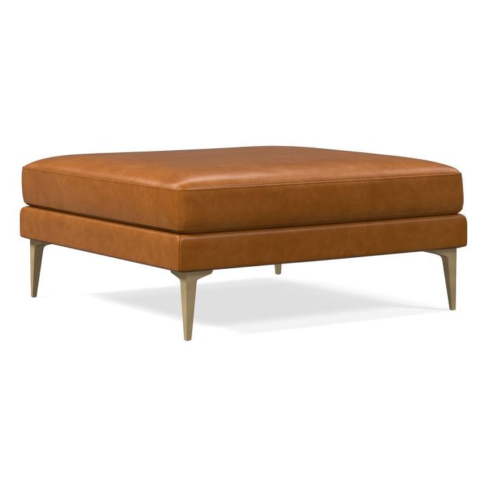 Andes Ottoman, Vegan Leather, Saddle, Blackened Brass, Poly | West Elm (US)