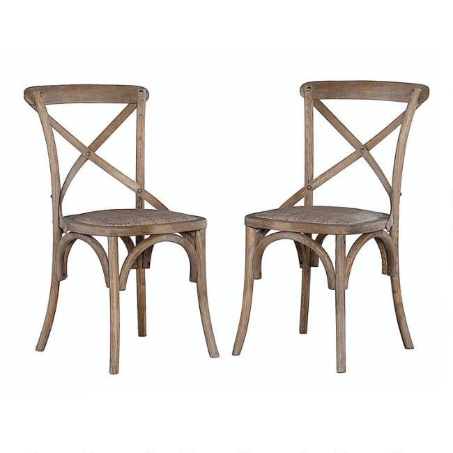 Gray Wood and Rattan Syena Side Chairs Set of 2 | World Market