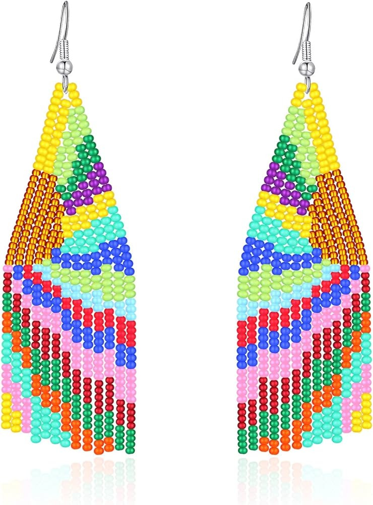 MJartoria Long Beaded Tassel Earrings for Women, Boho Earrings Vintage Drop Dangle Earrings Nativ... | Amazon (US)