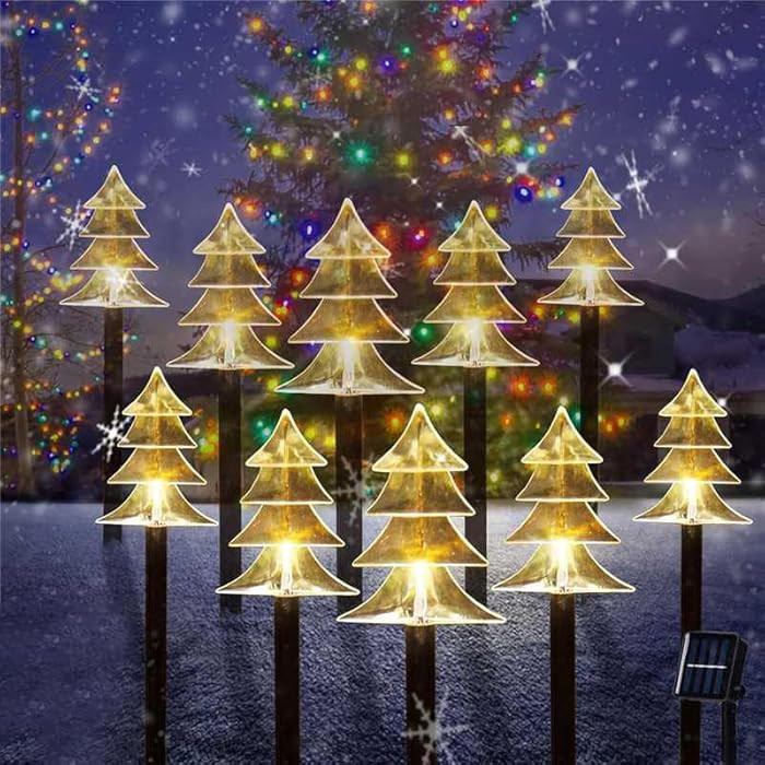 Outdoor Christmas Decorations, Solar Xmas Pathway Lights, Set of 10 Waterproof Landscape Christma... | Amazon (US)